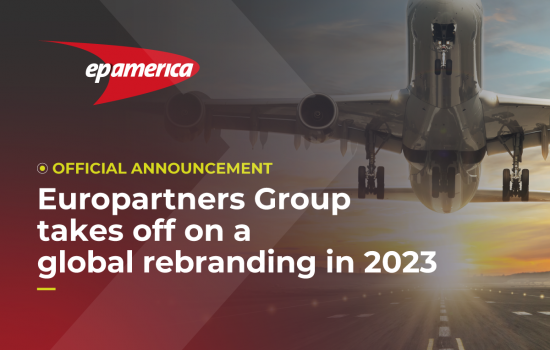 Over the picture of an airplane taking off, it is written EP America takes off on a global rebranding in 2023