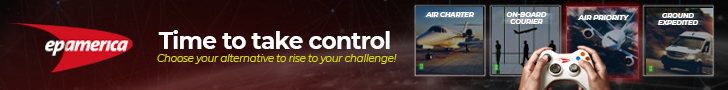 Two hands hold a videogame control. On the screen, there are four options of Time Critical Cargo Solutions (Air charter, on-board courier, air priority and ground expedited) and it's written: Time to take control, choose you alternative to rise to your challenge! And the EP America logo.