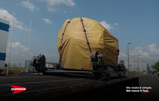 Aerospace movement: image shows the back of the packed turbine engine over the Ground Freight unit.